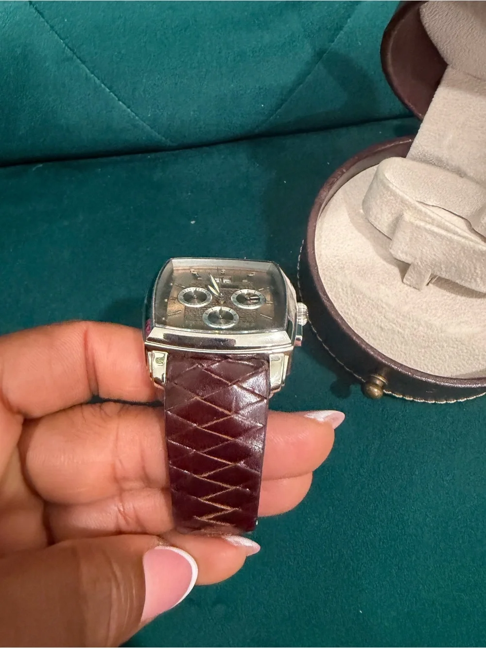 Brown Leather Chronograph Watch with Silver Case - Brand